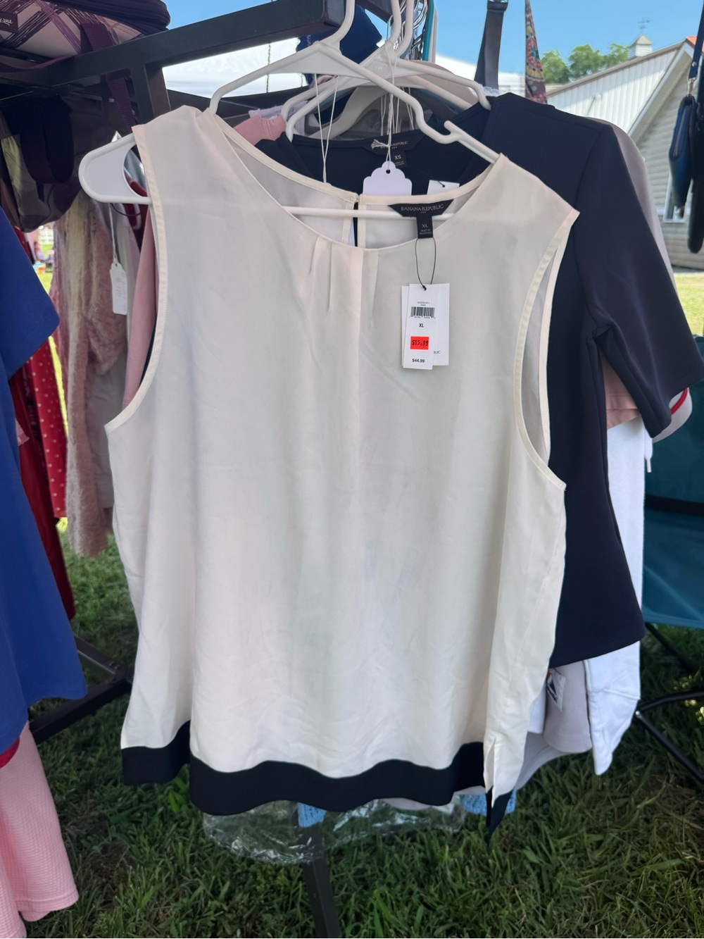 Banana Republic Cream Sleeveless Top with Black Hem